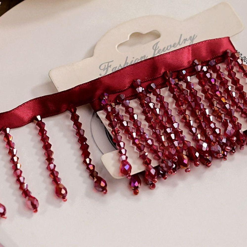 New 5.5CM Wide Crystal Pendant Beaded Fringe DIY Lace Decorative Trim Tassel Fringe Headwear Decoration