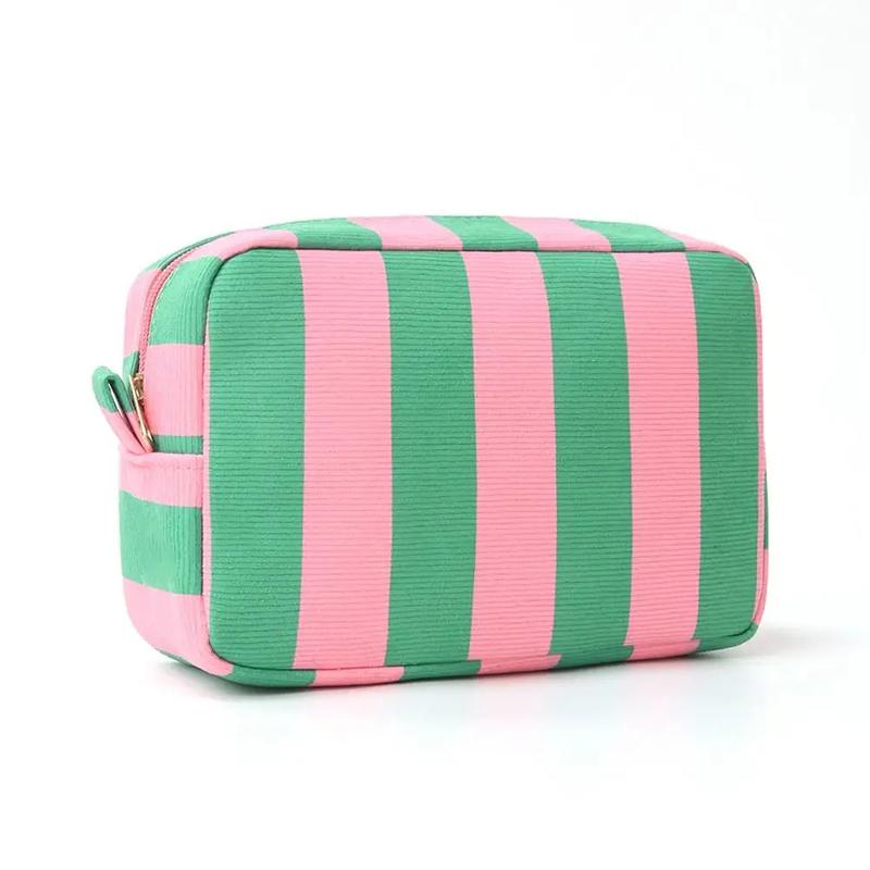 Durable Corduroy Storage Bag Stripe Design Makeup Train Cases High Capacity Travel Makeup Bag