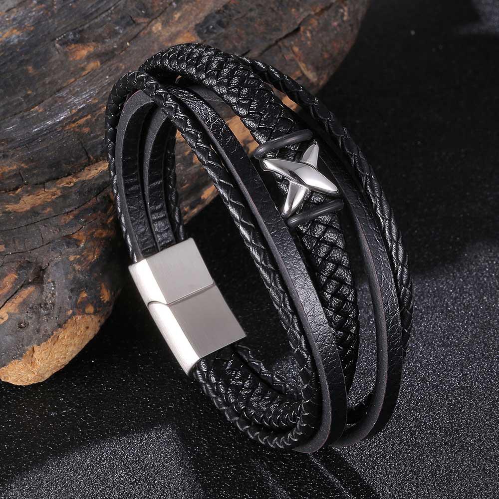 Trendy European American Multi-layer Woven Leather Bracelet with Stainless Steel Magnetic Buckle Custom Size [Unlimited Quantity]