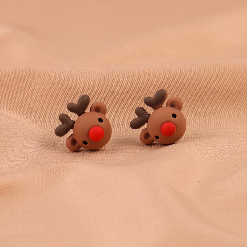 

S925 Silver Needle Cute Reindeer Resin Stud Earrings with Bells for Women - Christmas Collection