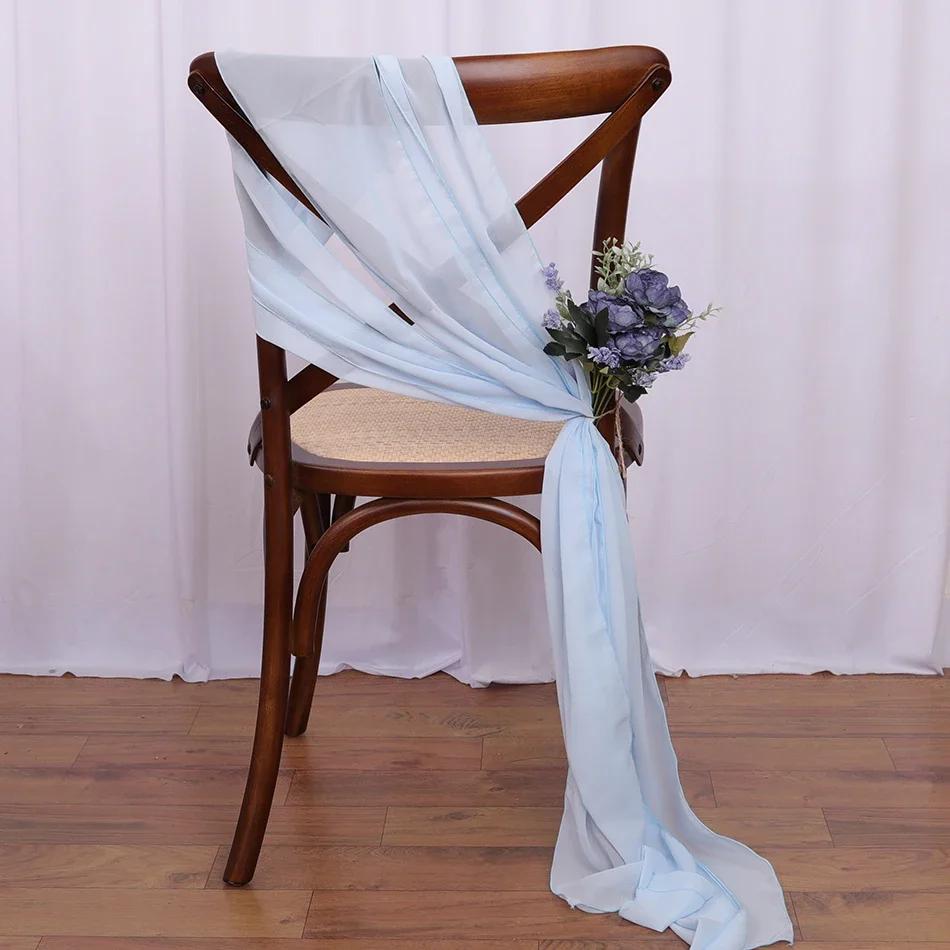 

10PCS Sage Green Chiffon Wedding Chair Sashes 30x270cm Setting Gauze Sheer Vintage Birthday Party Festival Wedding Aisle Decor