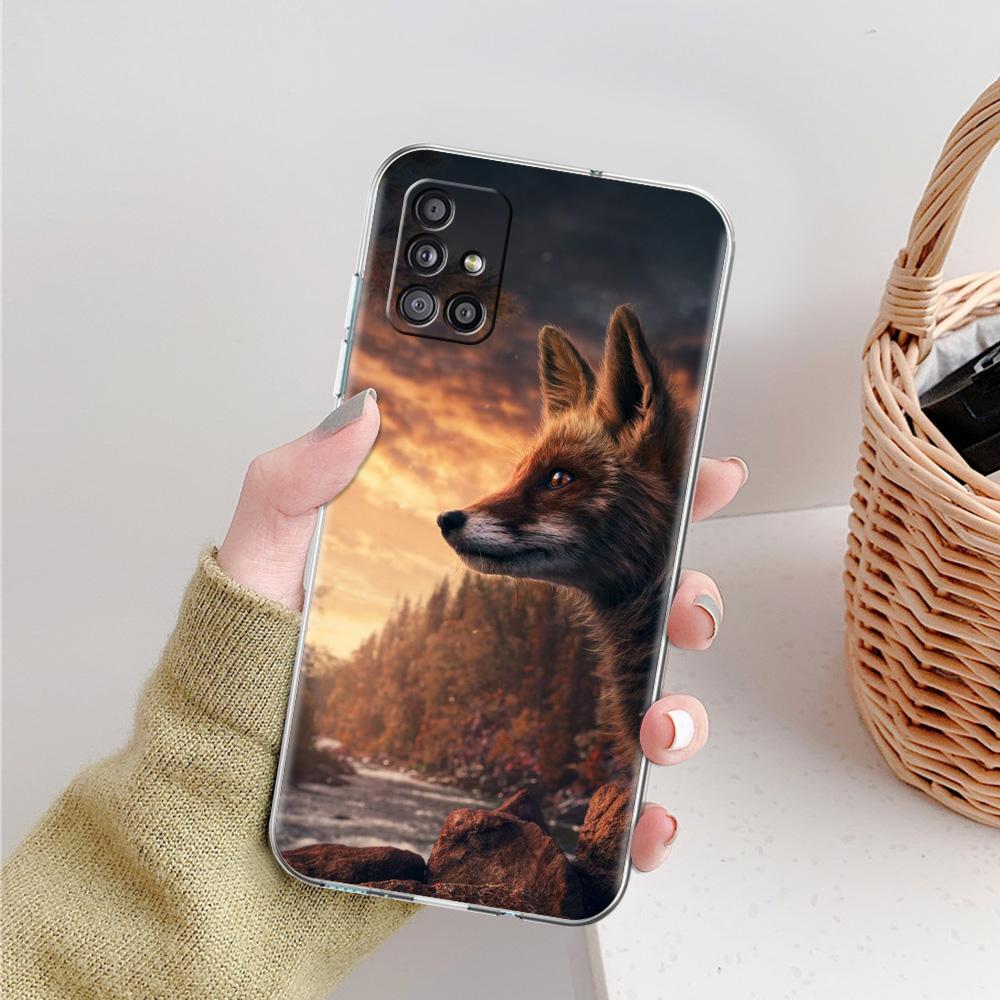 Cute cartoon animal fox Phone Case For Samsung Galaxy A51 A71 A21S A12 A11 A31 A41 A52 A32 5G A72 A01 A50 A70 Soft Clear Cover