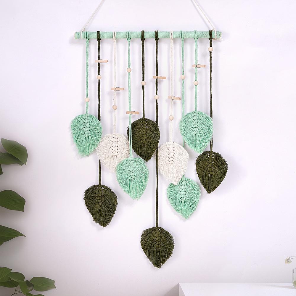 

Bohemian Style Leaf Tapestry Hand Woven Wall Hanging Cotton Rope Woven Wall Decoration Pendant Leaf Tapestry зелений