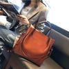 Genuine Leather Women's Bag Wax Leather Large Capacity Bucket Bag New Solid Color Fashionable Shoulder Bag Commuter Crossbody