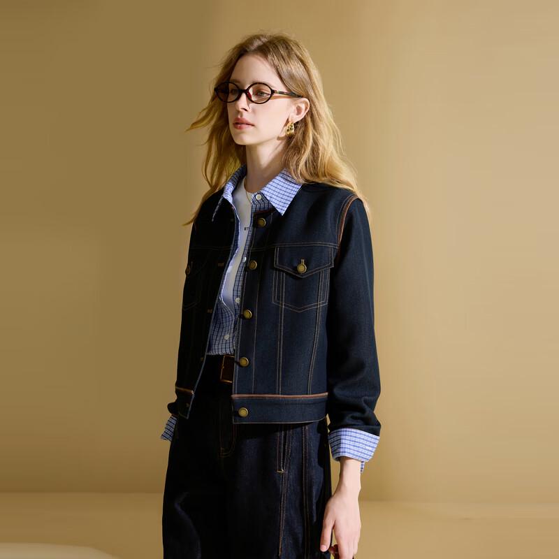 

SANCITY 2025 Осень Искусственный Деним Круглый Вырез Свободный Короткий Кардиган Куртка L