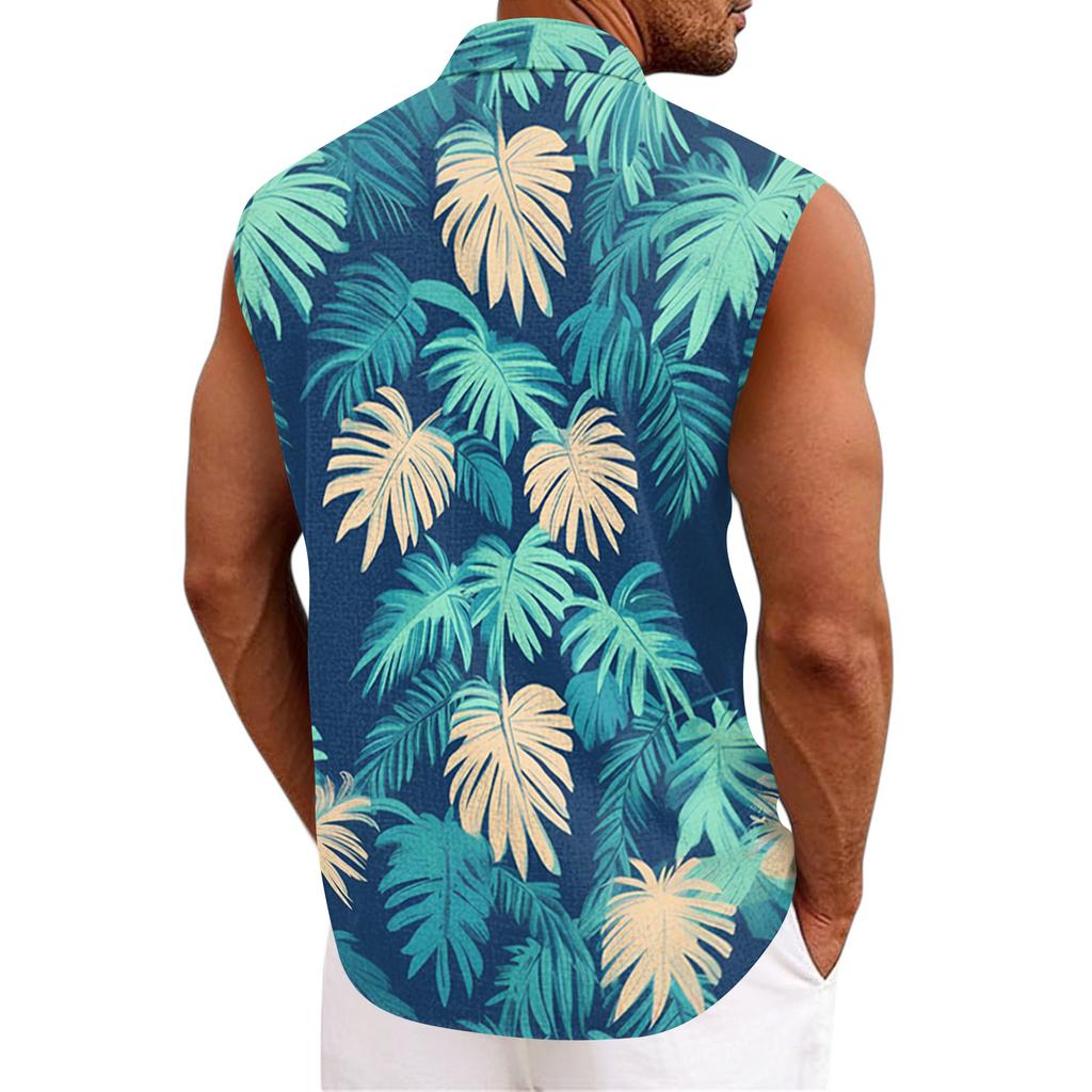 Herren Hawaiianisches Revers Button-down Hemd T-Shirt Top