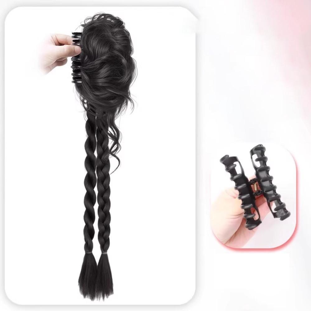 Women's clip-on Synthetic wig flower bud head twist braid natural simulation hair extensions playful sweet hair accessories