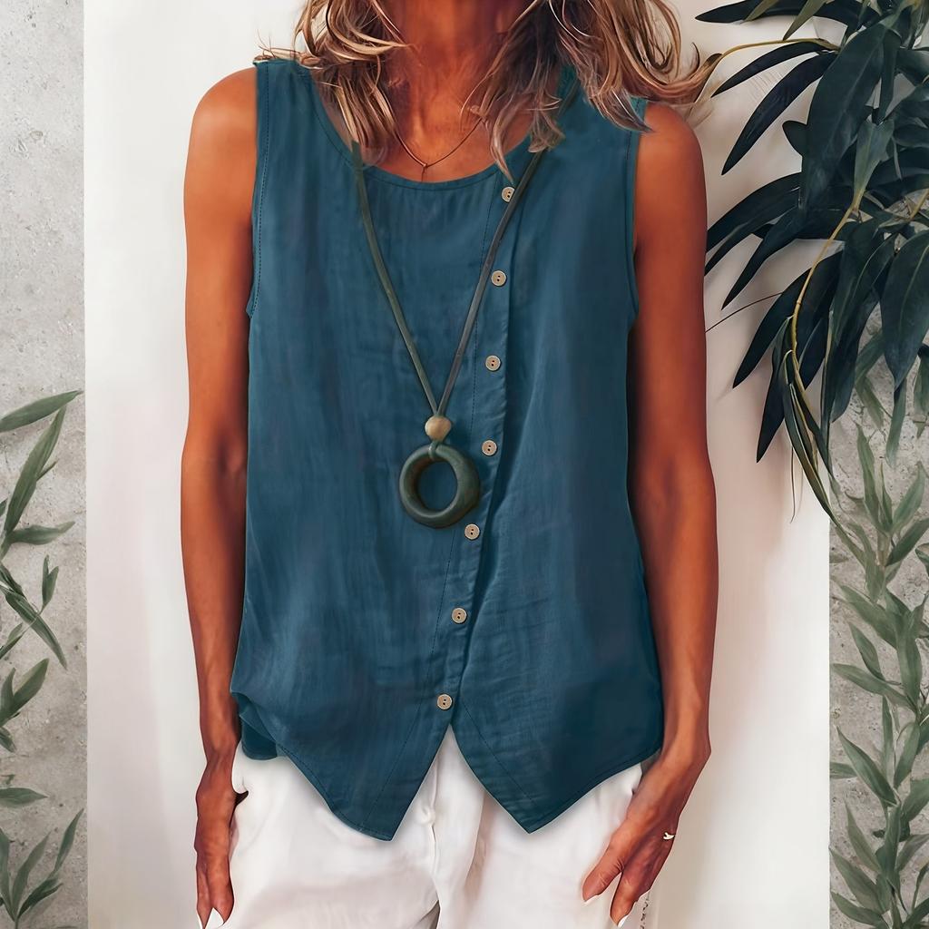 Women's Sleeveless Button-Up Shirt Loose-Fit Vest Top With Single Side Button