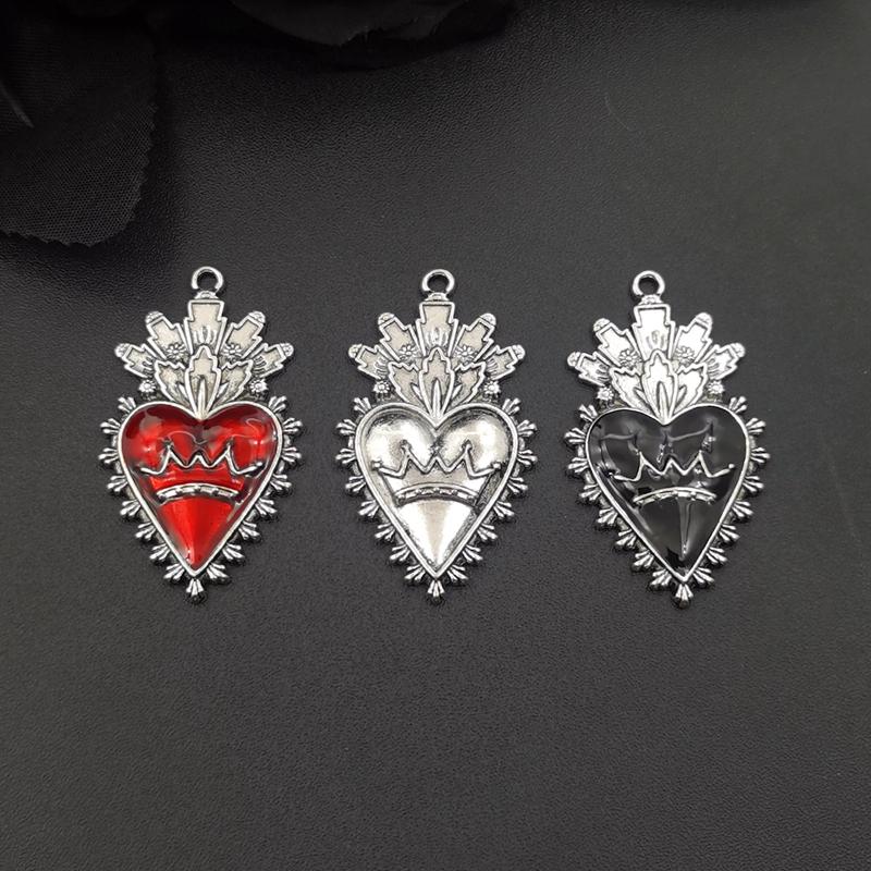 4pcs 26*46mm Gothic Pendant Alloy Red Enamel Flame Sacred Heart Corazon Pendants DIY Handmade Jewelry Making Accessories