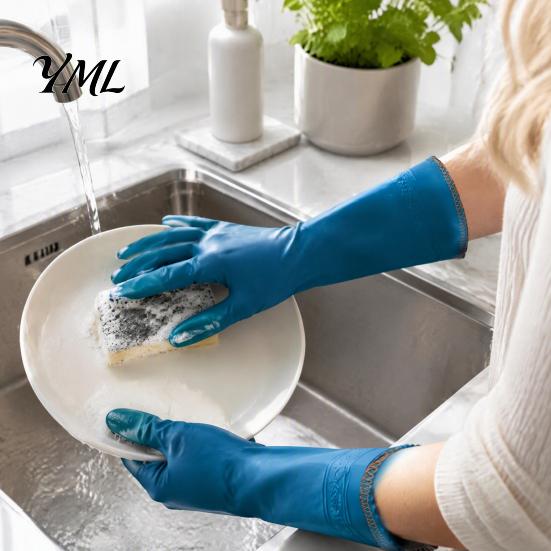 Multipurpose Household Gloves PVC Rubber Cleaning Gloves, Thickened with Warm Fleece Lining Dishwashing Winter Hand Protection Waterproof Anti-Slip