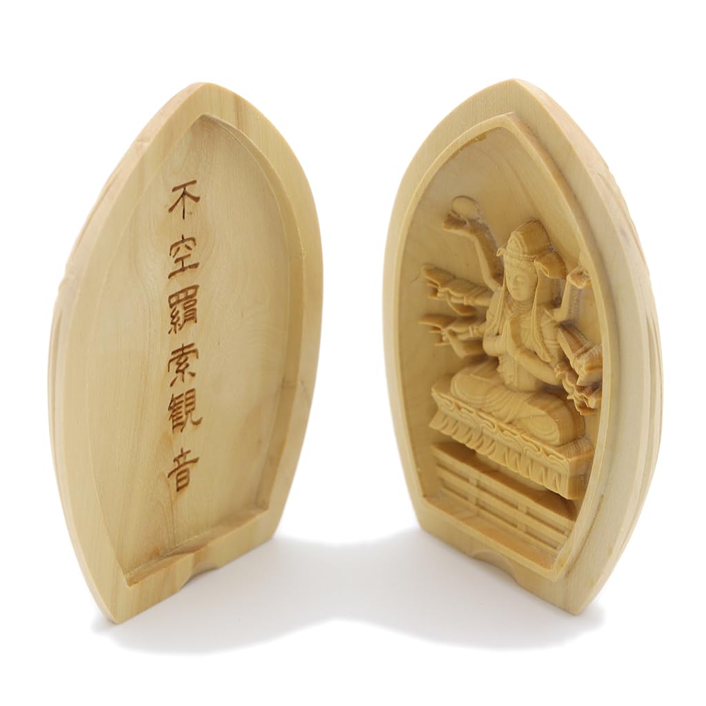 Special Buddhist Statue Avalokitesvara Incense Holder Buddha Guardian Deity Gratitude Width Boxwood Wood Carving 17505 Kurita's [Guardian Deity]