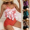 2026 Swimsuit Women's Printed Multicolor Big Lotus Leaf Bust Drawstring Boxers Swimsuit