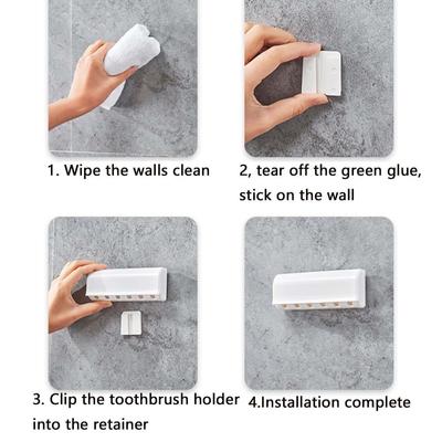 1PC - Wall Mounted Toothbrush Holder Storage Rack, Non Perforated Bathroom Toothbrush Storage Rack