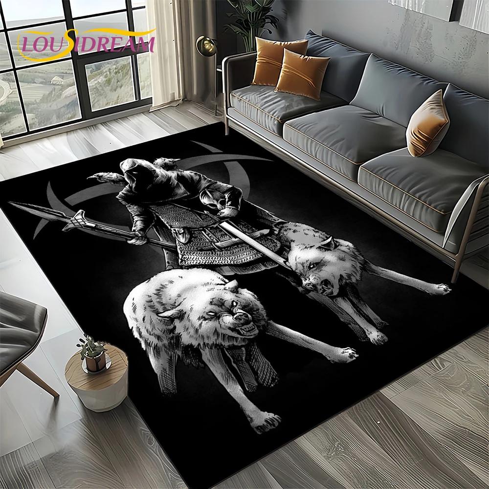 Odin Viking Symbol Valknut Nordic Valhalla Carpet Rug for Living Room Bedroom Home Sofa Decoration,Area Rug Non-slip Floor Mat