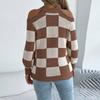 Damen Lässiger Schulterfreier Kontrastierender Karomuster Langarmpullover