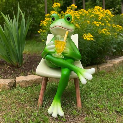 Creative Cute Frog Sit Chair Sculpture Handmade Resin Rocking Chair Frog Statue Decorative Frog Desktop Figurine Balcony Patio
