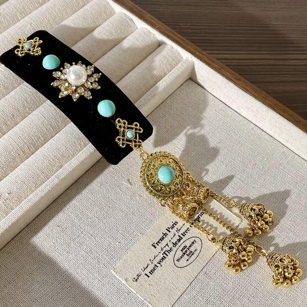 Rhinestone Ethnic Style Side Clip Square Bangs Hairpin Tassel Hair Clip  for Women Haircard