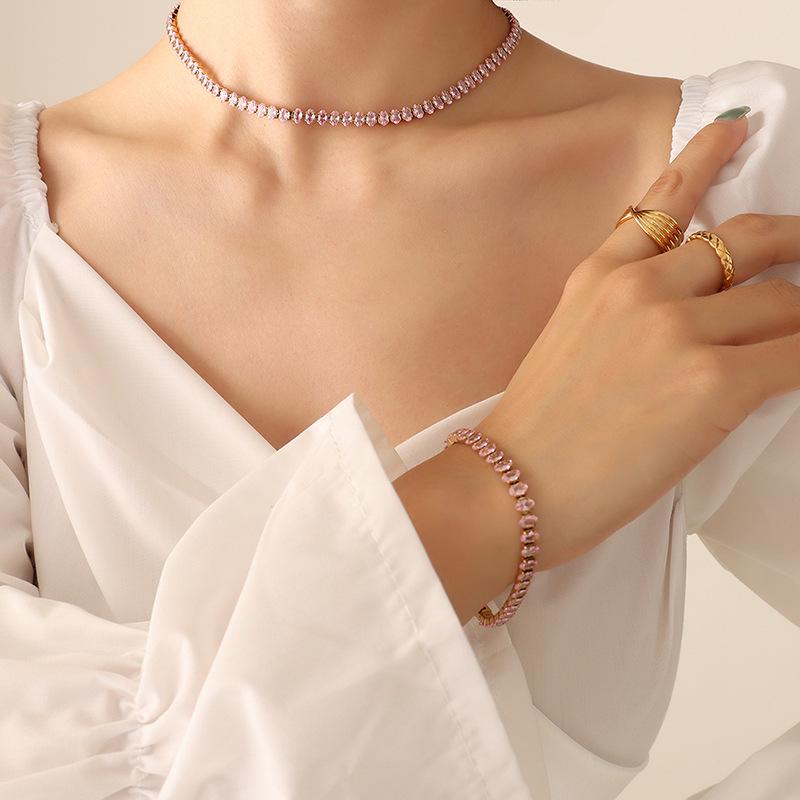 Elegant Noble Lady Necklace and Bracelet Set with Zircon Accents