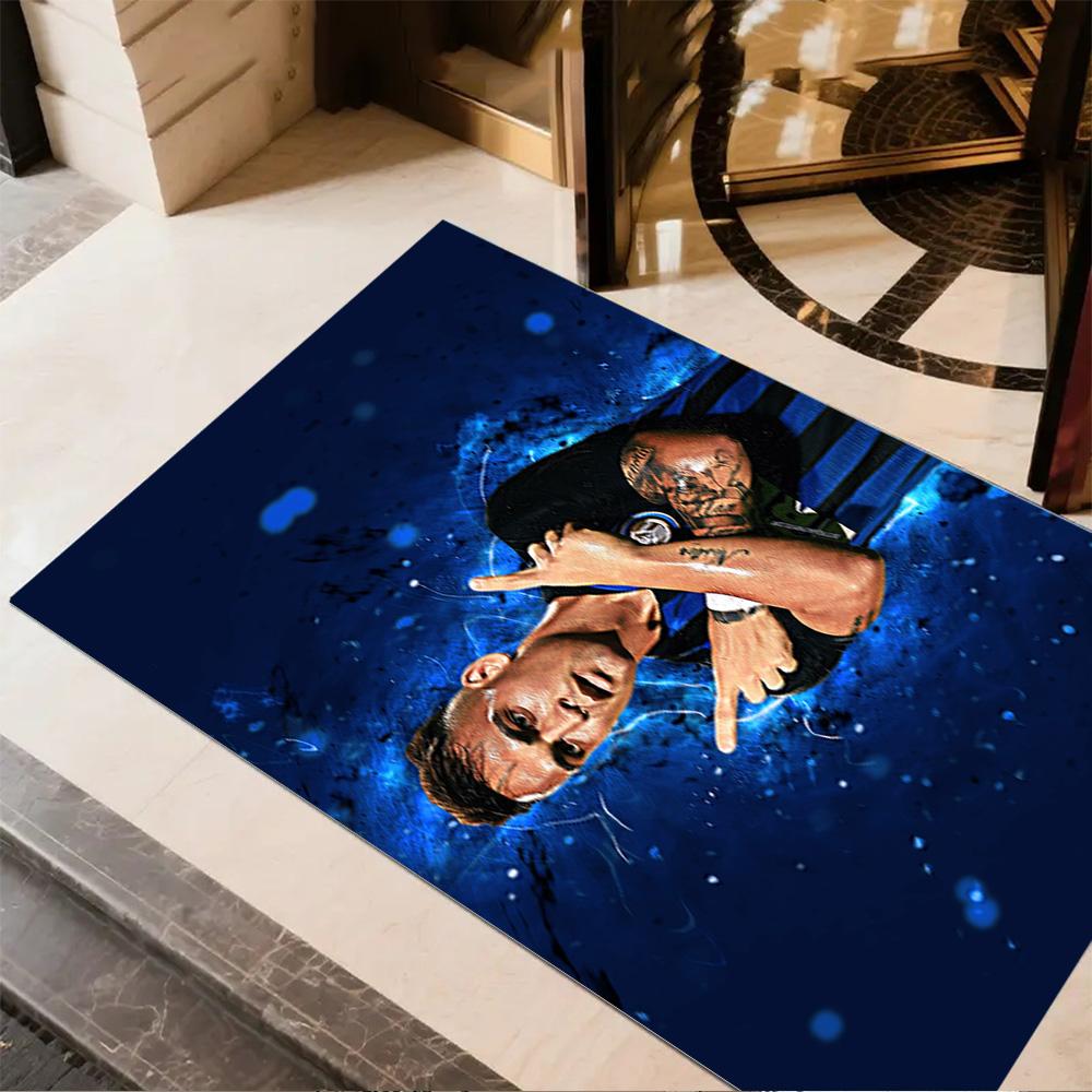 Argentina Football Player Pose Floor Mat Design for Foyer Study room Hallway Playrooms Anti-slip Rug Anime Office Decor
