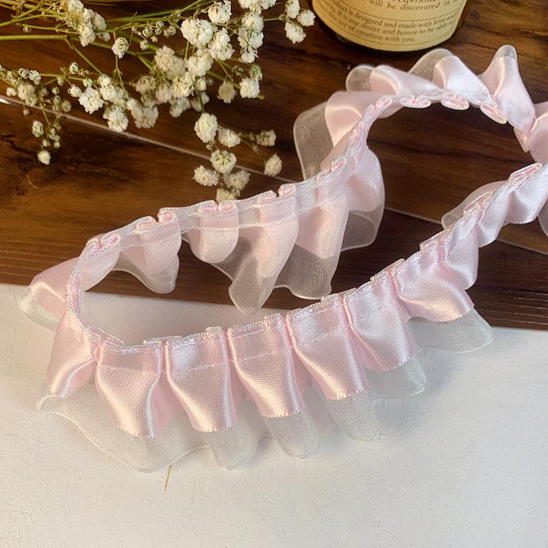 Bordure en Dentelle Plissée Double Couche Premium Ruban de Soie pour Accessoires de Vêtement DIY