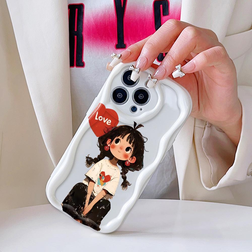 Kreslený vzor krémová textura pouzdro vlnitý okraj měkký silikonový kryt pouzdro na telefon pro iPhone Samsung Huawei Honor Xiaomi Redmi Infinix Tecno