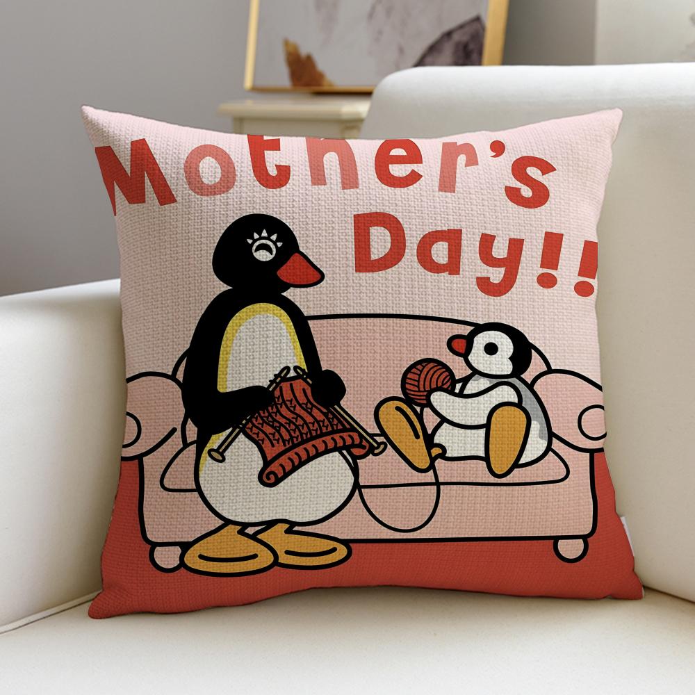 Cute PPinguS Cushion Cover Breathable and skinfriendly linen pillowcase square removable and washable cushion