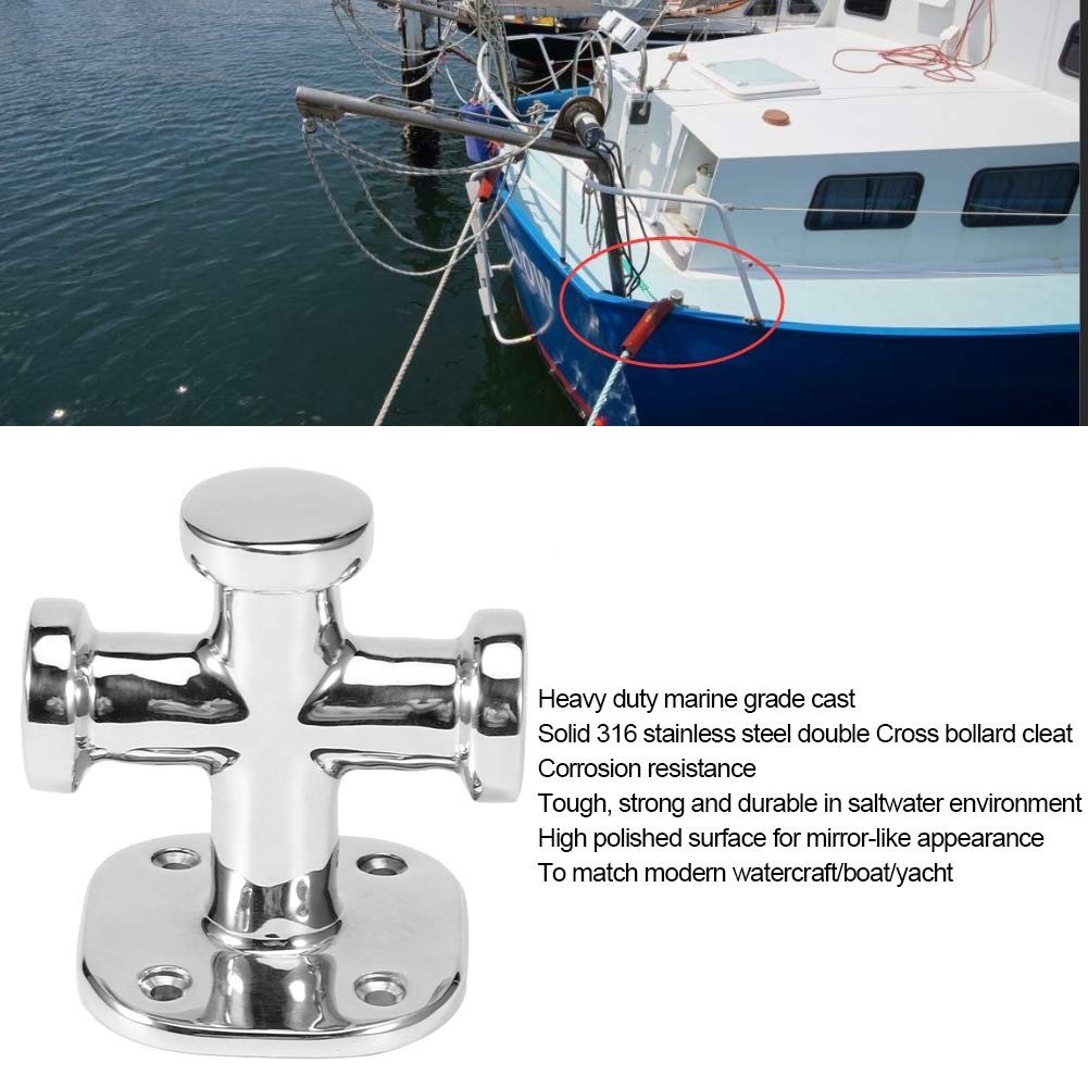 Elerose Boat Bollard, Marine Single Cross Bollard Mooring Bit Cleat 316 Stainless Steel 62x63x83mm Boat Deck Hardware