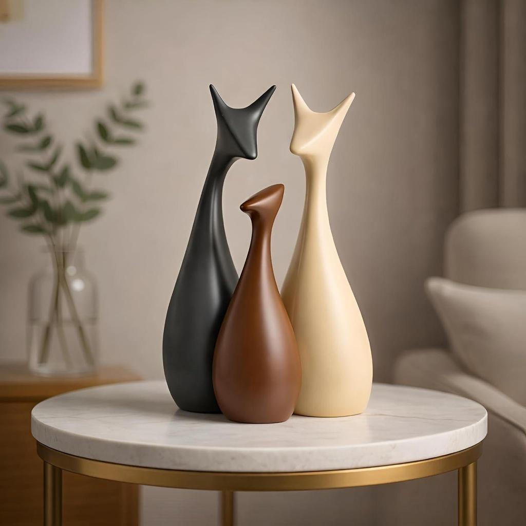 Home Decor Lucky Deer Family Matte Finish Ceramic Figures - (Set of 3, Matte Brown)