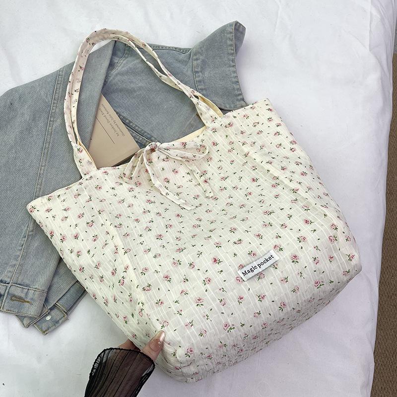 

2025 summer new Japanese and Korean niche large-capacity canvas bag floral tote bag shoulder bag niche hand bag