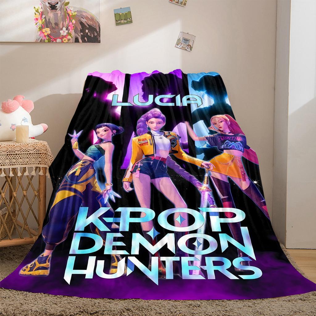 KPop Demon Hunters Cartoon Soft Flannel Blanket, Print for Bedrooms Sofas Beds, Suitable for Travel -HYQ9