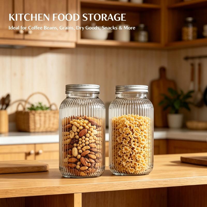 2PCS Wide-Mouth Glass Mason Jars with Screw Lids Threaded Canning Jars for Pickles Fermented Refrigeration & Pantry Storage