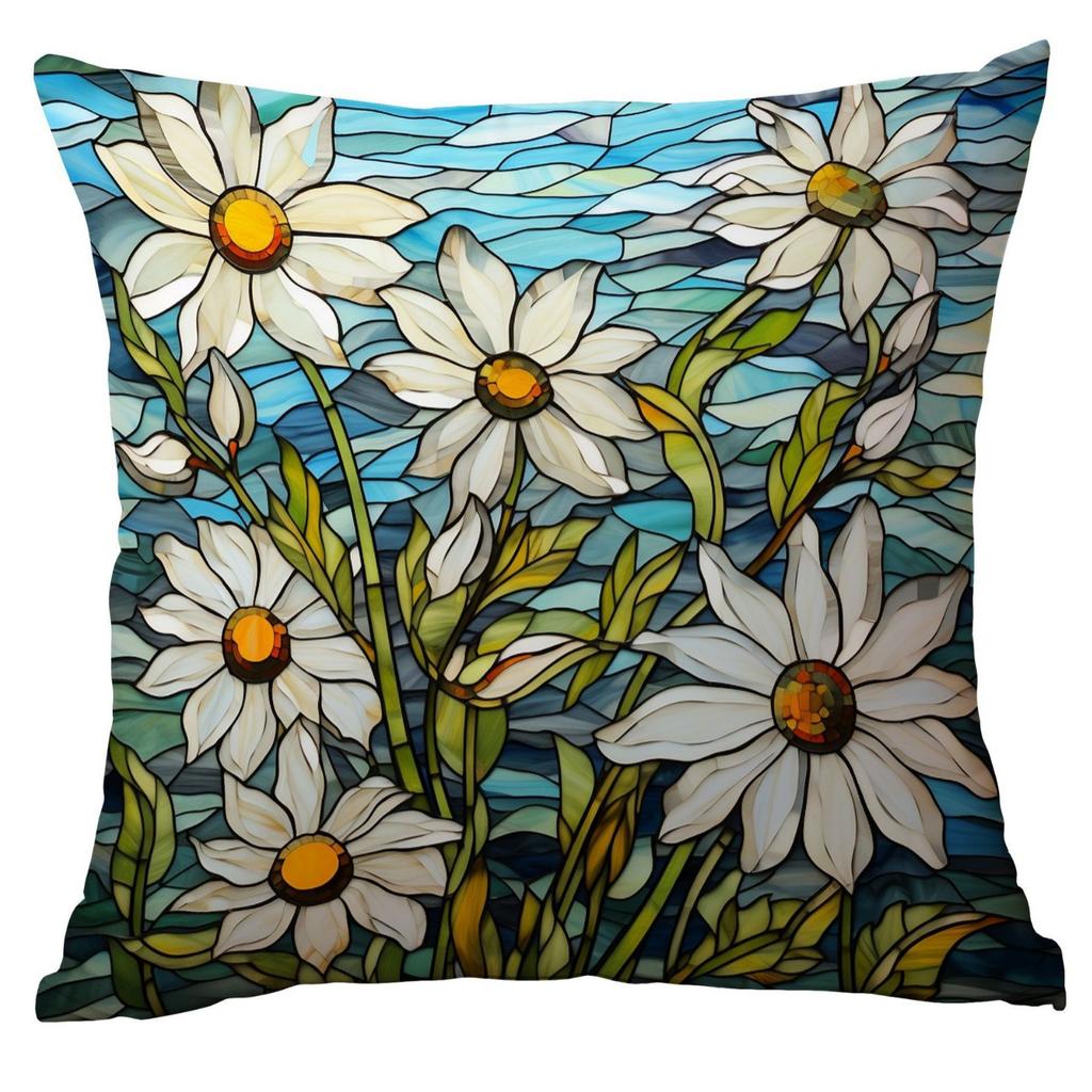 New Vintage Floral Pillowcase Creative Colored Glass Printed Home Sofa Car Cushion Pillowcase