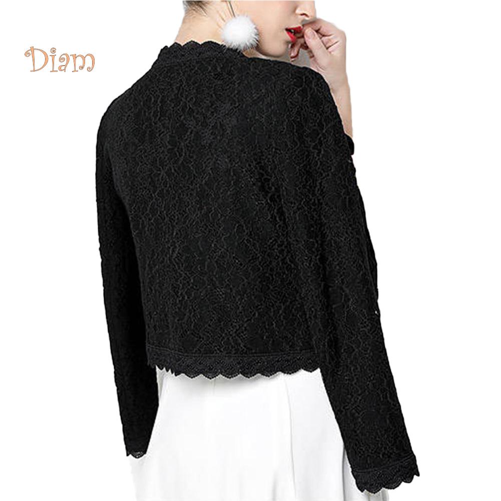 Top Fashion Women Floral Lace Long Sleeve Front Open Slim Short Cardigan Suit Coat