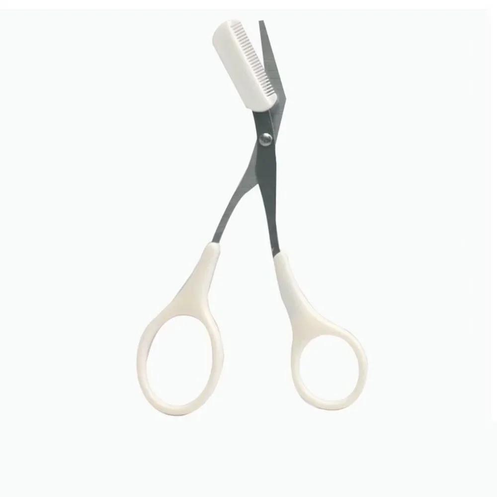 1Pc 3 Colors Stainless Steel Eyebrow Trimmer Scissors with Comb Professional Eyebrow Trimmer Scraper Face Care Tool for Beginner