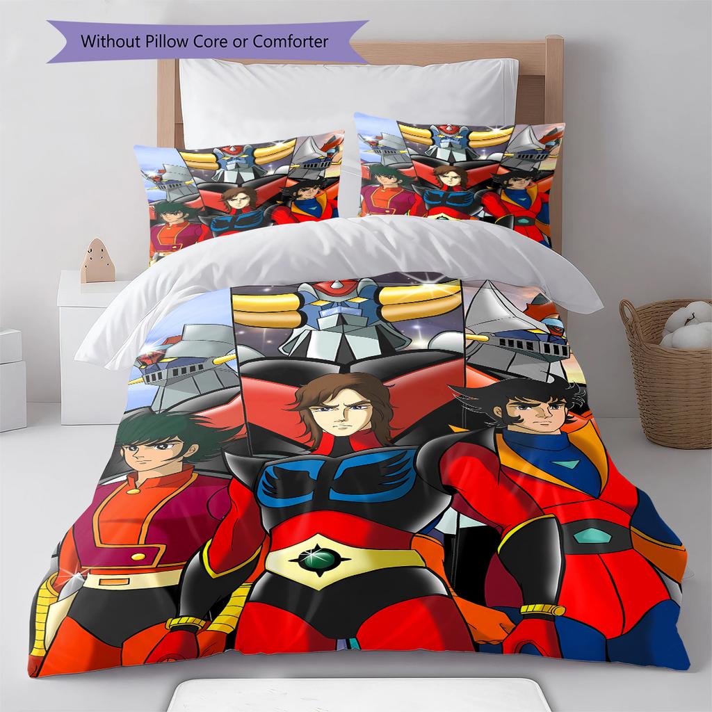 GrendizerUFO Pattern Bedding Quilt Set Quilt Cover Pillowcase Home Decoration Birthday Gift (1 * duvet cover + 2 * pillowcase, without core)