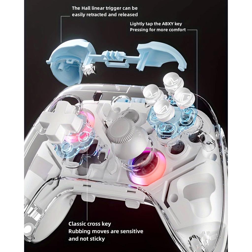 Wireless Gaming Controller with Charging Dock Hall Effect Joysticks and Triggers RGB Lighting 1000mAh Battery for