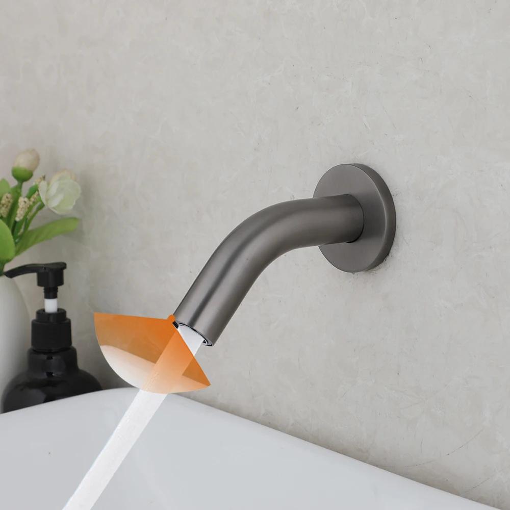 

KEMAIDI Gun Grey Automatic Touch Free Sense Faucet Bathroom Basin Faucets Solid Brass Hot Cold Water Mixer Tap Wall Mounted