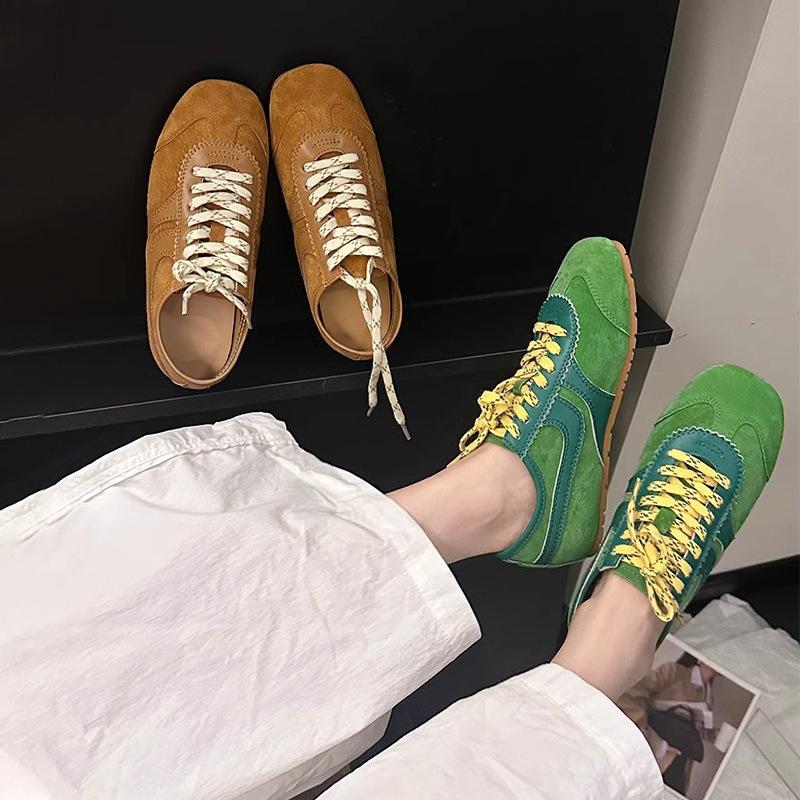 Cowhide version brown retro Forrest Gump training shoes women's leather versatile lace-up board shoes flat sports running casual shoes