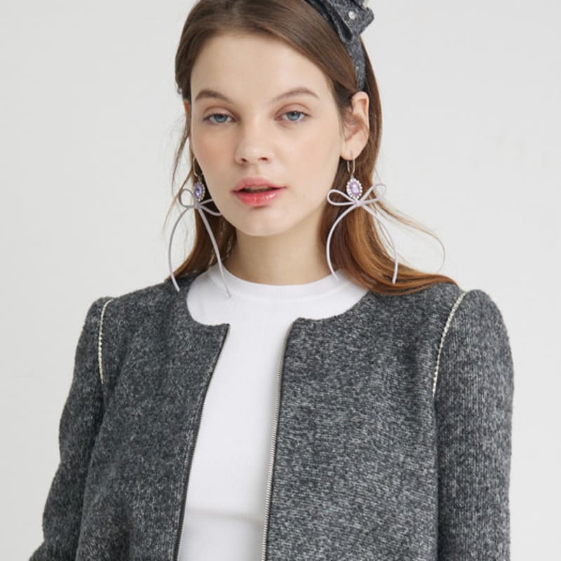 LOVUEE Grey Wool Headband with Crystal Studs