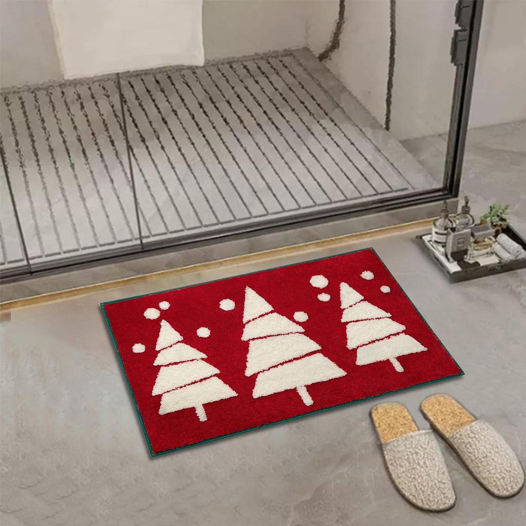 Christmas Carpet, Indoor And Outdoor Doormat, Christmas Imitation Red Entrance Carpet Christmas Tree Carpet Bathroom Anti-slip Mat