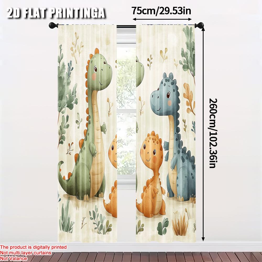 2pcs   Spring Summer Curtains Cute Dinosaur Watercolor Sheer Curtains Versatile Polyester Outdoor Decorations Perfect for Bedroom