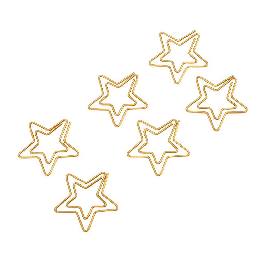 100PCS Gold Color Cute Paper Clips Star Shaped Metal Paper Clips Decorative Paper Clips Home