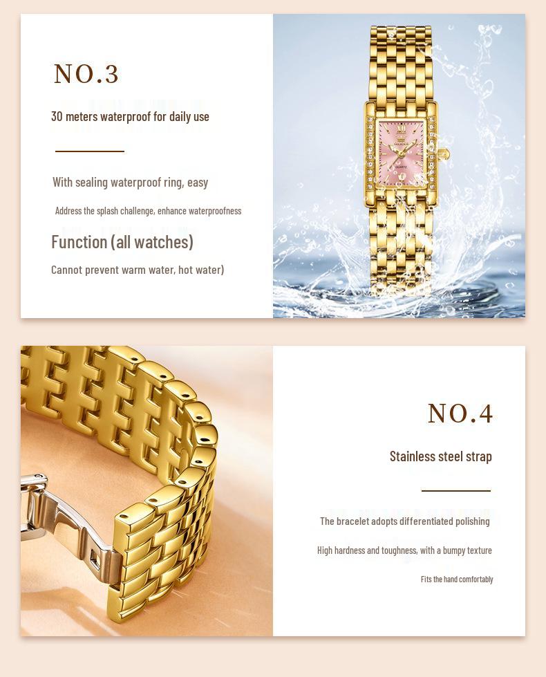 Olevs Women's Gold Square Quartz Watch - Chinese Style