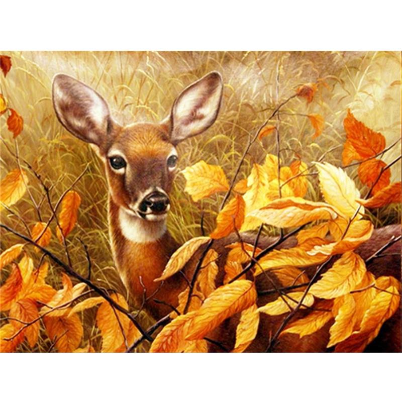 5D Diy voller runder quadratischer Diamantmalerei Tierhund Diamantstickerei Herbst Ahornblatt Wanddekoration Home Art