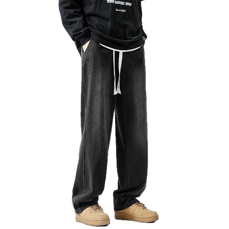 Retro straight jeans men's spring and summer thin loose casual wide-leg trousers American trendy brand boys high street pants