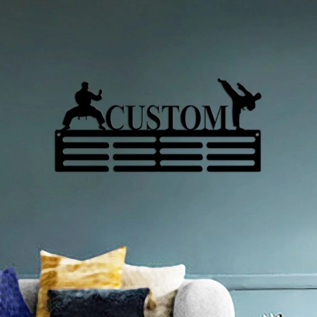 Soporte de Medallas de Karate Personalizado para Pared, 12 Barras para Cintas de Cinturón, Regalo de Artes Marciales para Hombre