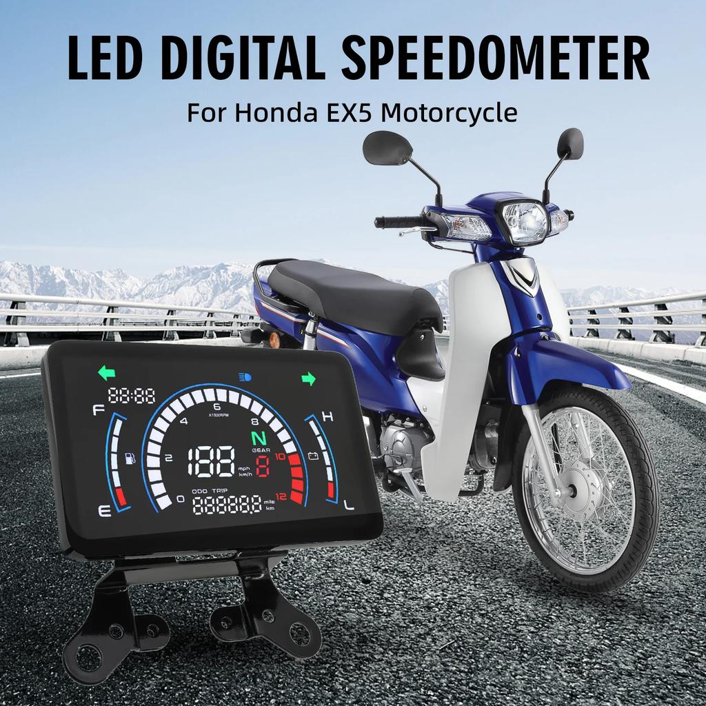 Для мотоцикла Honda EX5 Цифровой спидометр Мотоциклетная приборная панель с кронштейном Тахометр Напряжение Пробег Универсальный индикатор