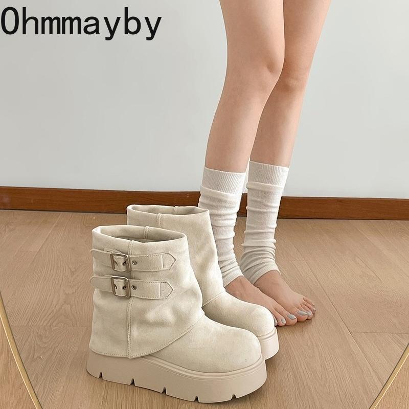 Fashion Belt Buckle Woman Ankle Boots Fashion Platform Thick Bottom Shoes Modern Short Botas Para Mujer