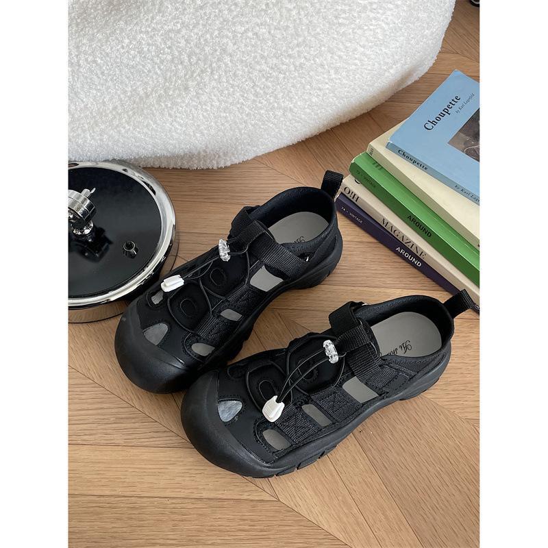 Ugly cute color matching casual style sports thick-soled bag head sandals women s new summer mesh heightening dad shoes 35 чёрный 4694₽