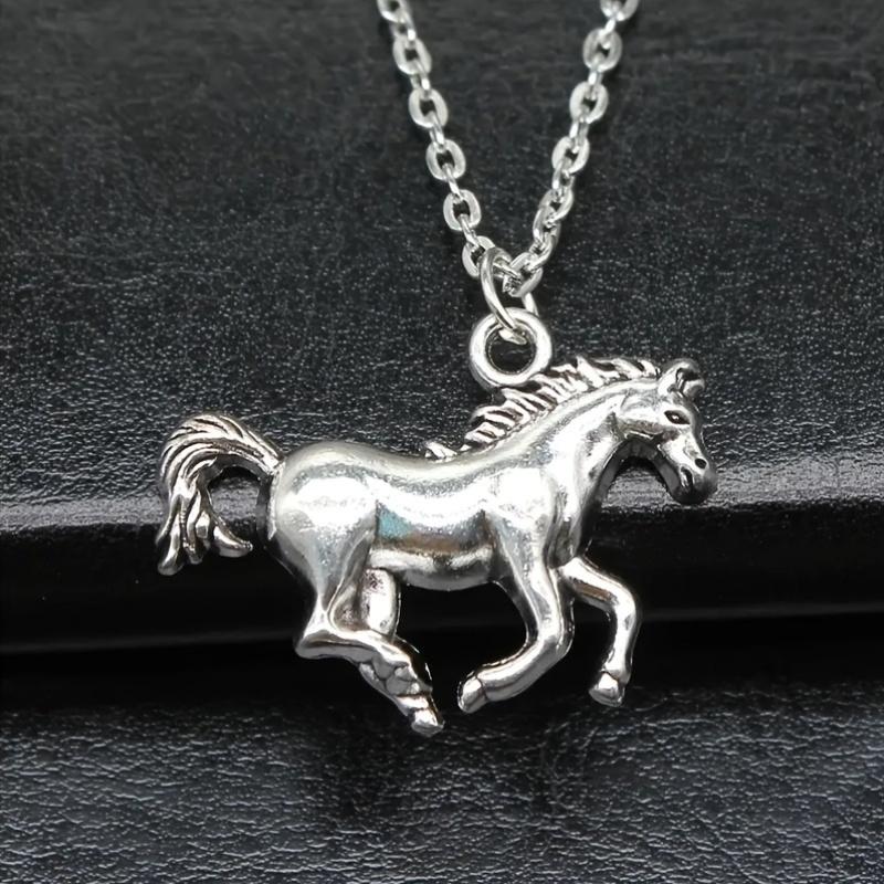 1pc Zinc Alloy Running Horse Pendant Necklace - Cute and Fresh Style, Fashionable Unicorn Design for Men and Women